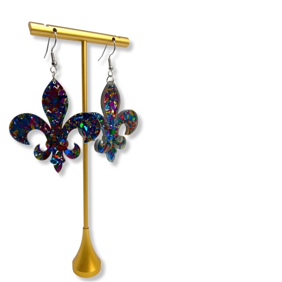 Sparkle and Shine: Dazzling Fleur de Lis Dangle Earrings for Mardi Gras! NWT - Picture 8 of 8
